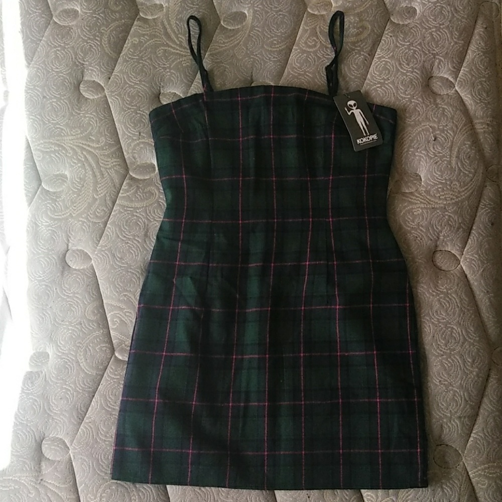 Green tartan dress